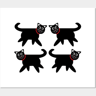 4 Black Cats in Red Collars Posters and Art